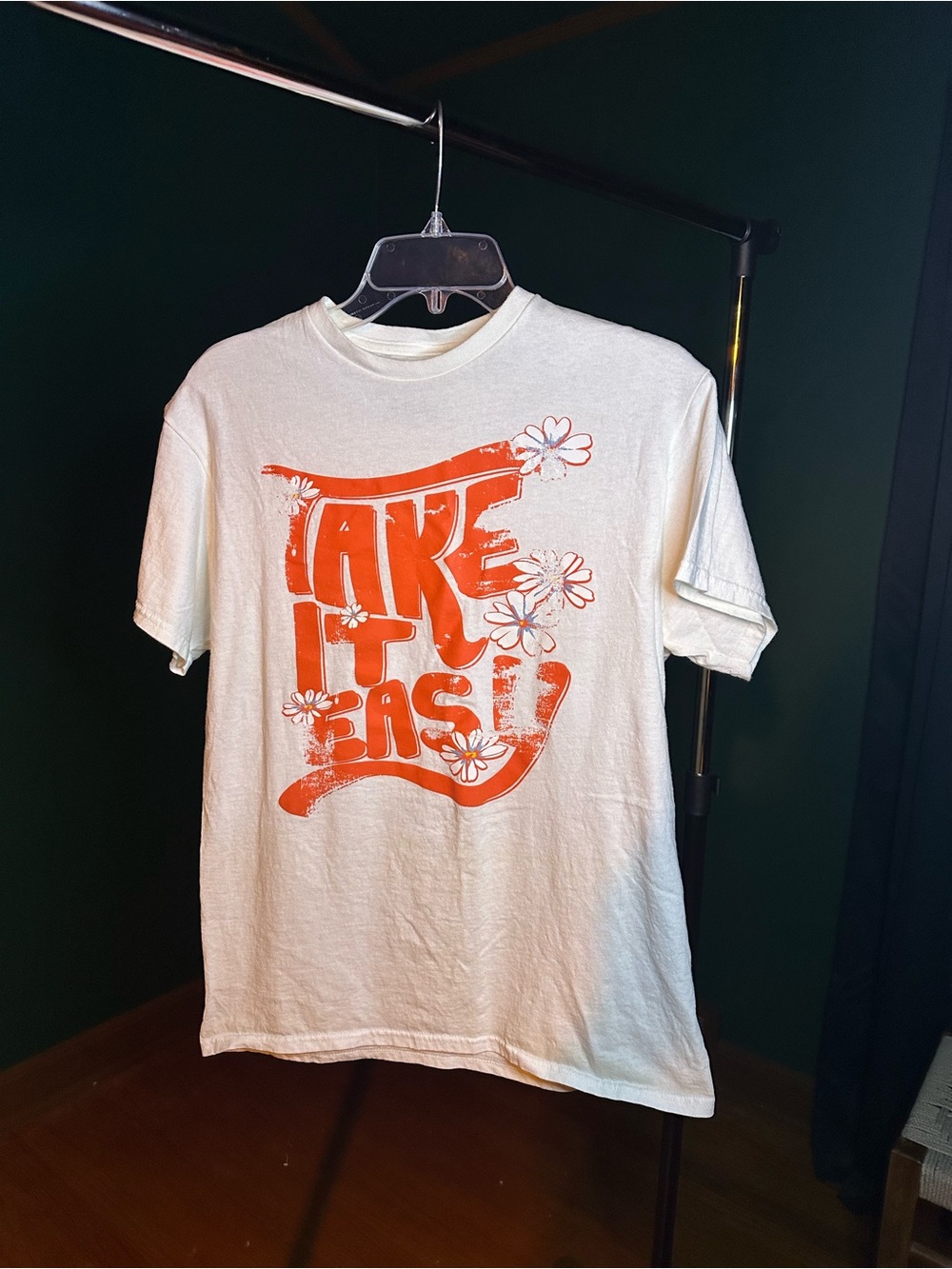 Take It Easy Floral Graphic Tee - White with Orange Print